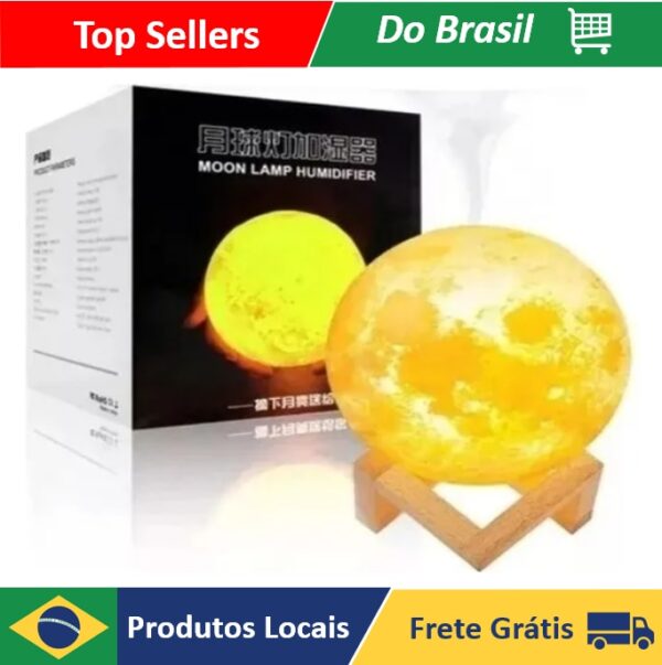 Umidificador Aromatizador Luminária Abajur Lua 3d 880ml