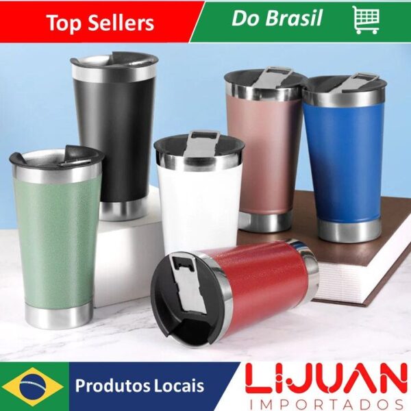 Copo Térmico 473ml Com Tampa Abridor Inox Envio Rápido